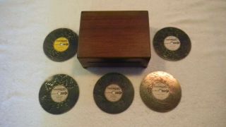 Antique Vintage Thorens Disc Music Player In Wooden Box Chest W/ 5 Discs