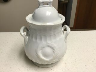 Antique White Ironstone Wheat Wreath Pattern Sugar Bowl With Lid