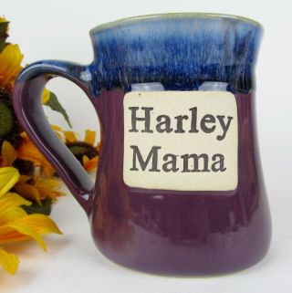 Large 20oz Harley Mama Purple W Blue Drip Glaze Stoneware Pottery Coffee Mug Cup