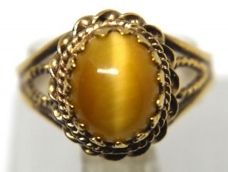 Antique Victorian 10k Solid Gold And Natural Yellow Brown Tiger Eye Ring Size 7