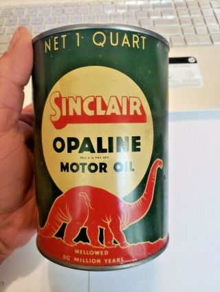 Rare Vintage 1 Quart Sinclair Opaline Motor Oil Can Red Dino