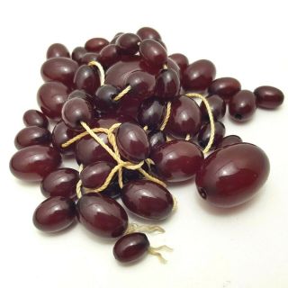 Vintage Cherry Amber Bakelite Faturan Tesbih Komboloi Necklace Loose Beads 57.  2g