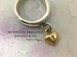 Vintage Authentic Tiffany & Co.  Yellow Gold Keyhole Heart Silver Ring 5.  5
