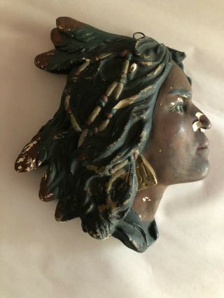 Vintage Chalkware Native American Indian Profile Wall Decor Dated 1905