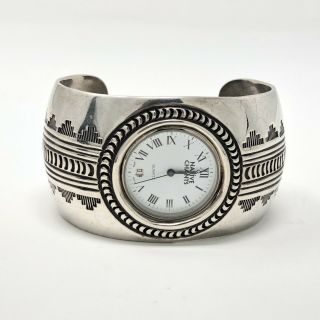 Vintage Navajo Hand Stamped Watch Cuff Bracelet Sterling Silver 72.  9 Estate