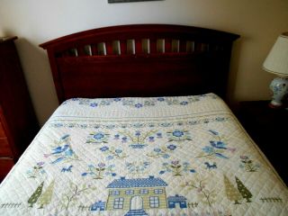 Vintage Paragon American Sampler Cross Stitch Completed Quilt Queen Size