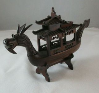 Vintage Carved Chinese Dragon Boat Asia Ship 9 " Model