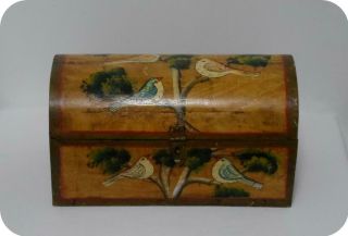Vintage Hand Painted Birds Wooden Jewelry Box,  Trinket Box