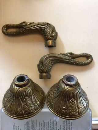 Vintage Brass Spain Phylrich Sherle Wagner Ornate Swan Bath Faucet Handles Knobs