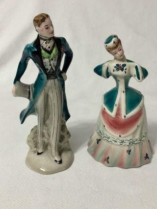 Vintage Goldscheider Victorian Figurines Man Woman Fine China Christmas Teal