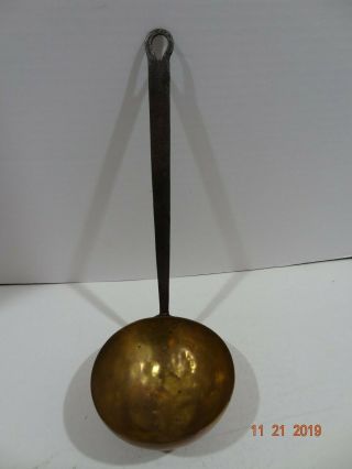 Antique Vintage 18th Or Early 19th C American Brass & Wrought Iron Handle Ladle