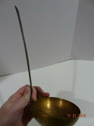 Antique Vintage 18th or Early 19th C American Brass & Wrought Iron Handle Ladle 2