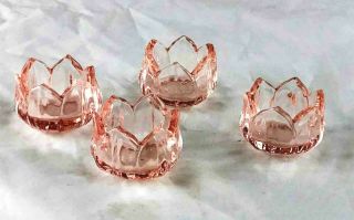 Set Four Vintage Pink Glass Tulip Lotus Open Dip Salt Cellars