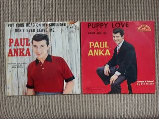 2 Paul Anka 45 Record & Sleeve - Puppy Love.  & Put Your Head On My Shoulder - Vg