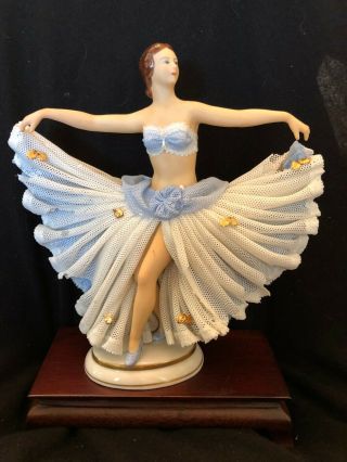 $$reduced - - Tall Dresden,  Lace Collectible,  Volkstad Germany,  Dancer,  Flower,  Art - Deco