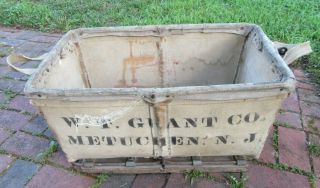 Vintage Industrial Laundry Cart Basket Bin Canvas Country Store Primitive Wood
