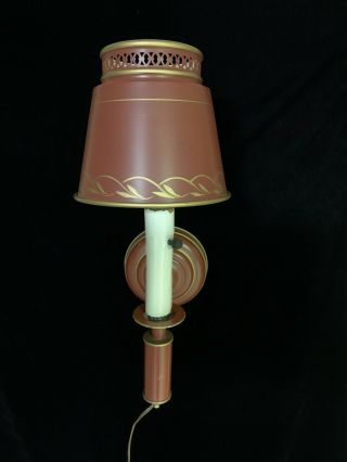 Vintage Retro Tole Mid Century Red Wall Sconce Lamp Light