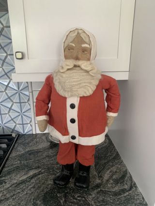 Vintage Antique Cloth Face Santa Claus Store Display Stands Approx 25 Inch Tall