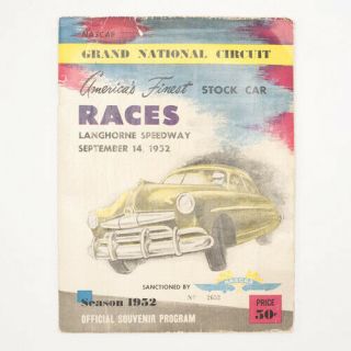 Vintage Langhorne Speedway Nascar Grand National Auto Race Program Sept 1952