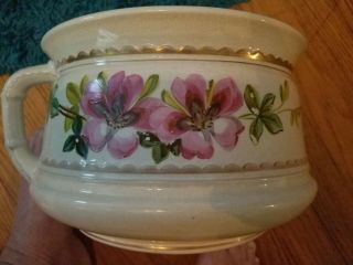 Antique Victorian Porcelain Chamber Pot Floral Rose Design Hand Painted