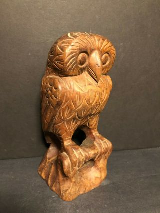Old Vintage Hand Carved Folk Art Solid Hard Wood Owl Carving Sculpture 10 1/2 "