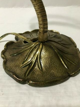 Vintage Cast Brass goose neck Lily pad table light rewired with green shade 2