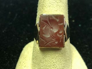 Vintage 10k Yellow Gold Mens Ring With " Intaglio " Of Carnelian Size 9.  75