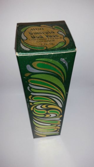 Vintage Avon Emerald Bud Vase Unforgettable Cologne 3 Fl Oz With Box