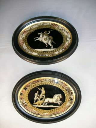 Vintage Reverse Painted Classical Scenes In Black,  White And Gold