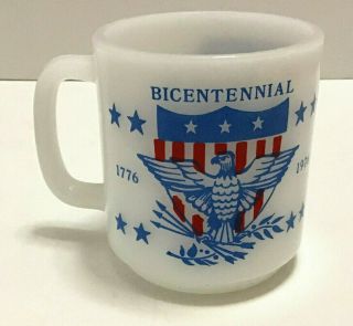 Vintage Milk Glass Bicentennial Coffee Mug Usa 1776 1976 Glasbake America