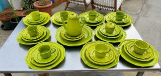 Vintage Baldelli Italy Ceramic Pottery Mcm Lime Green Cup Saucer Plate Set