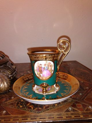 Western Germany Fine China Love Story Tea Cup & Saucer,  Gold Plated 4 3/4 In