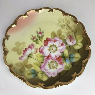 Antique Signed Hand Painted Vienna Austria Porcelain Plate 8.  5 " - Pink Roses