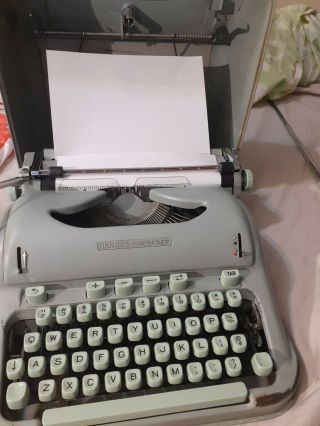 Vintage Hermes 3000 Portable Typewriter W/ Case Seafoam Green - Parts