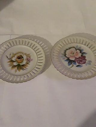 Vintage Small Floral Flower Design Lattice Plates Wall Hanging Plates Japan (2)