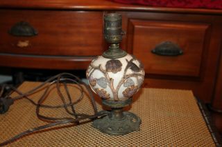 Antique Victorian Table Lamp Raised Floral Designs Small Size Lamp