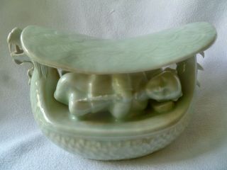 Vintage Chinese Song Style Celadon Glazed Porcelain Dragon Boat Pillow