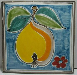 Vintage Italian Art Tile Peach Hand Painted Fruit 8 "