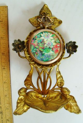 Antique Art Nouveau Gilt Brass Pocket Watch Stand Holder