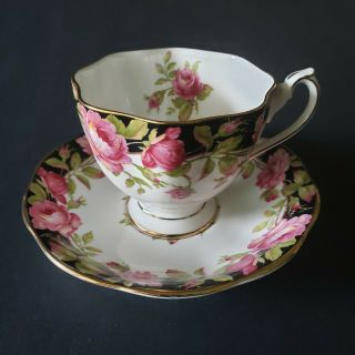 Vintage Queen Anne Black Magic Gilt Tea Cup & Saucer Bone China
