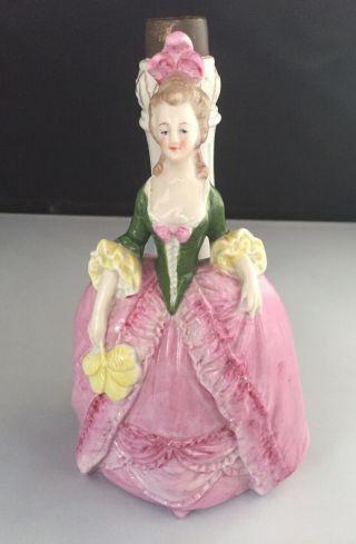 Vintage German Figural Lady Perfume Bottle Vase Lamp Base 6 3/4 " Porcelain Pink