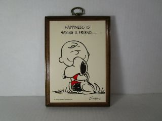" Happiness Is Having A Friend " Vintage Peanuts Snoopy Charlie Brown Plaque
