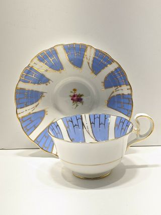 Radfords Tea Cup And Saucer Blue White Gold Floral Teacup England 1930s