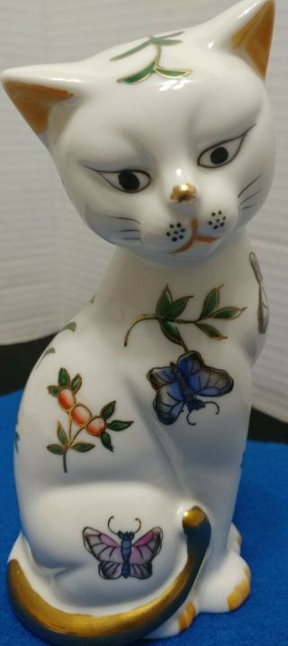 Andrea By Sadek Japan Porcelain Sitting Cat With Butterflies 7 " Figurine