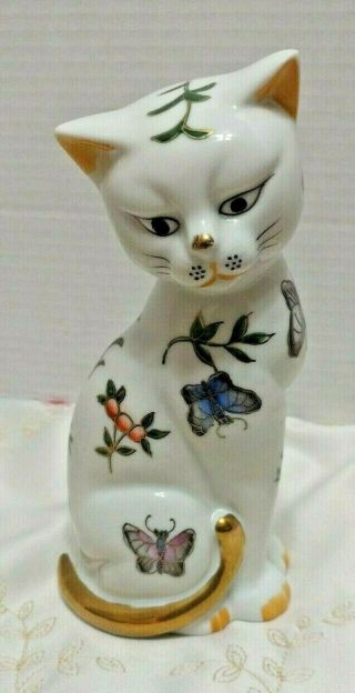 Andrea by Sadek Japan Porcelain Sitting Cat with Butterflies 7 