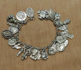 Lovely Vintage Sterling Silver Religious Charm Bracelet,  32 Charms Creed Catholic