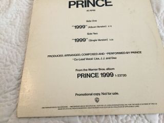 Prince 1999 12 Inch Vinyl Promo Rare