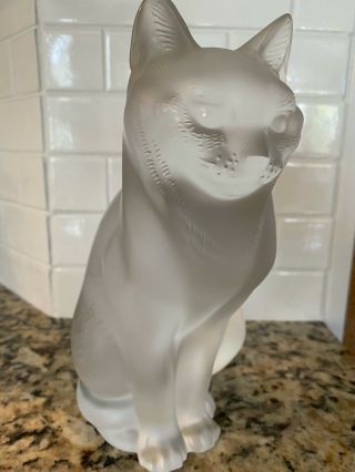 Vintage Authentic Lalique Chat Assis Frosted Crystal Sitting Cat Figure