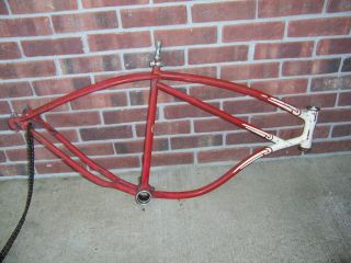 Vintage 1950s Schwinn Hornet Bicycle Bike Frame & Chain Red & White