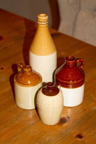Antique (4 Piece Set) Pottery Crockery Ginger Beer Bottle Jug Vase